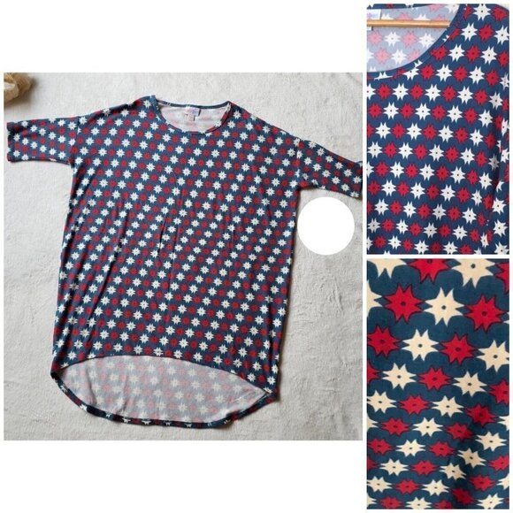 LuLaRoe Sz XXS 2XS Irma T-Shirt Patriotic Print Red Blue White - Picture 1 of 12